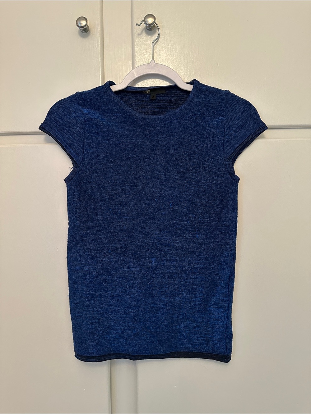 GUC Maje Blue and Black Stretch Fitted Short Sleeve Tshirt Top